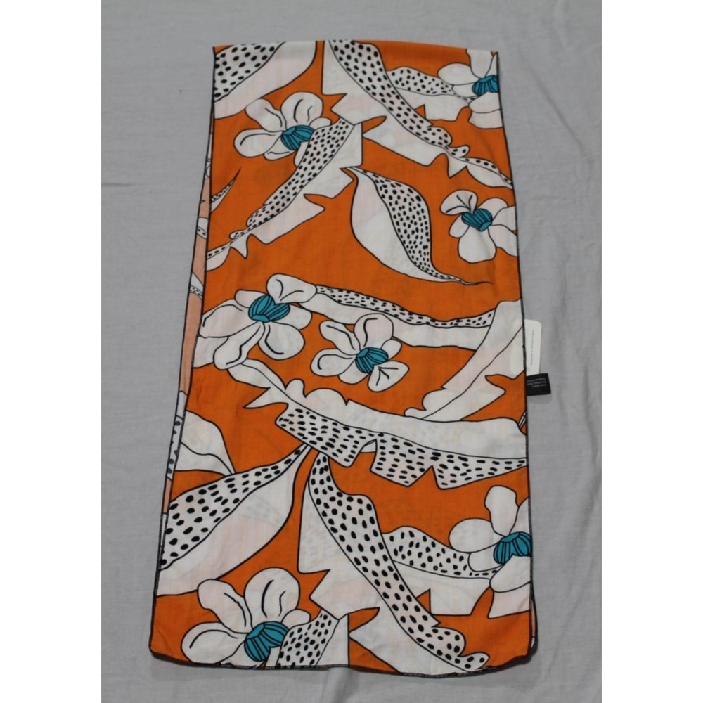 Dana Herbert Orange Floral Scarf Handmade Rayon Rectangle 13x60 NWT